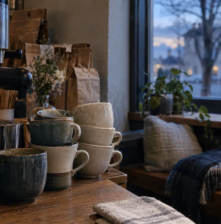 Illustration of cafés equipment and workspace